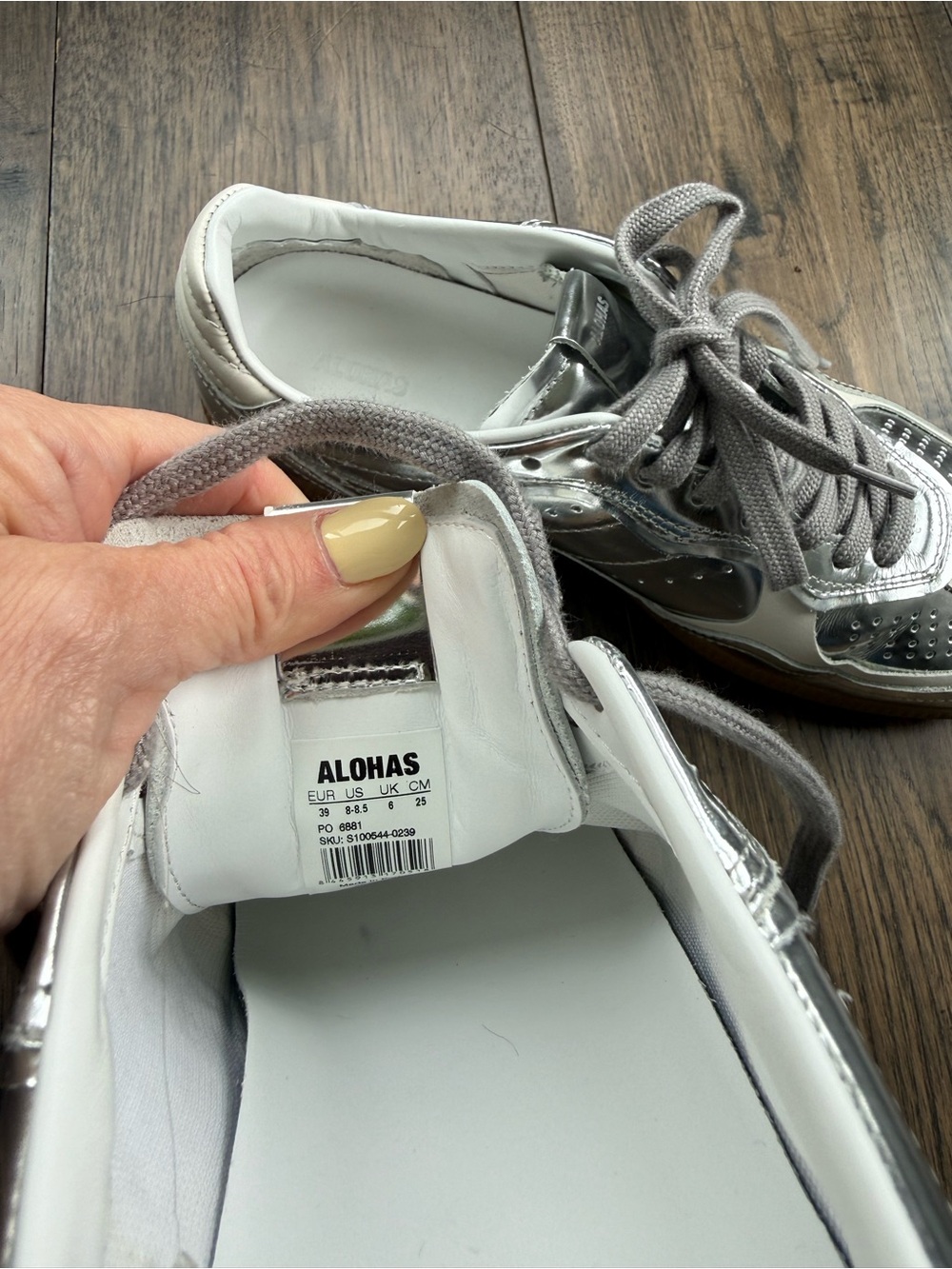 ALOHAS Silver Metallic Sneakers with Gray Laces - Picture 3 of 5